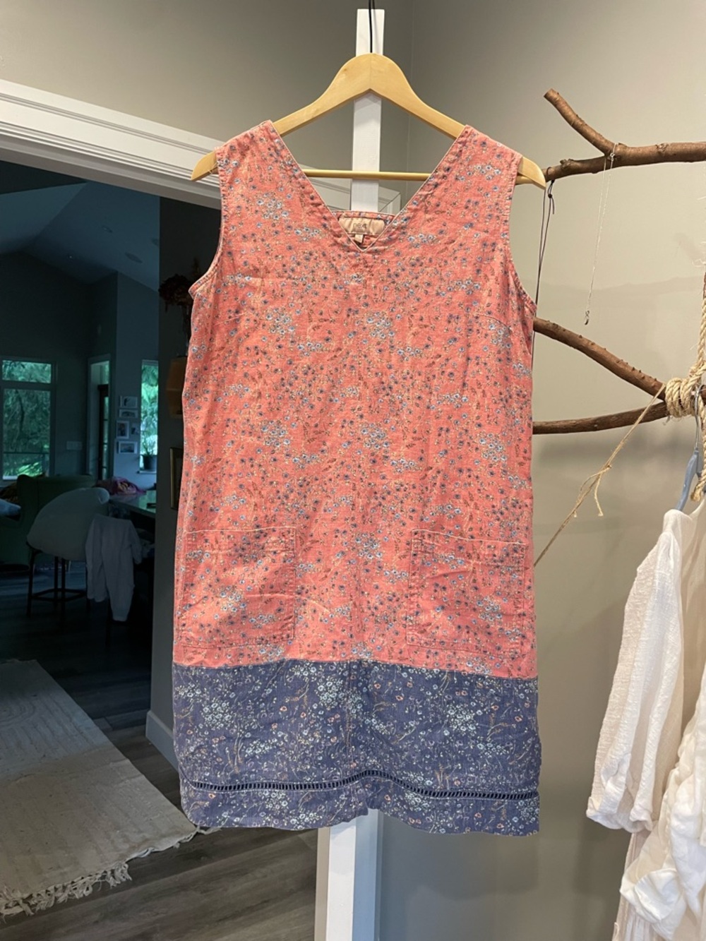 Next linen blend Floral V-Neck Tank Dress  sz10